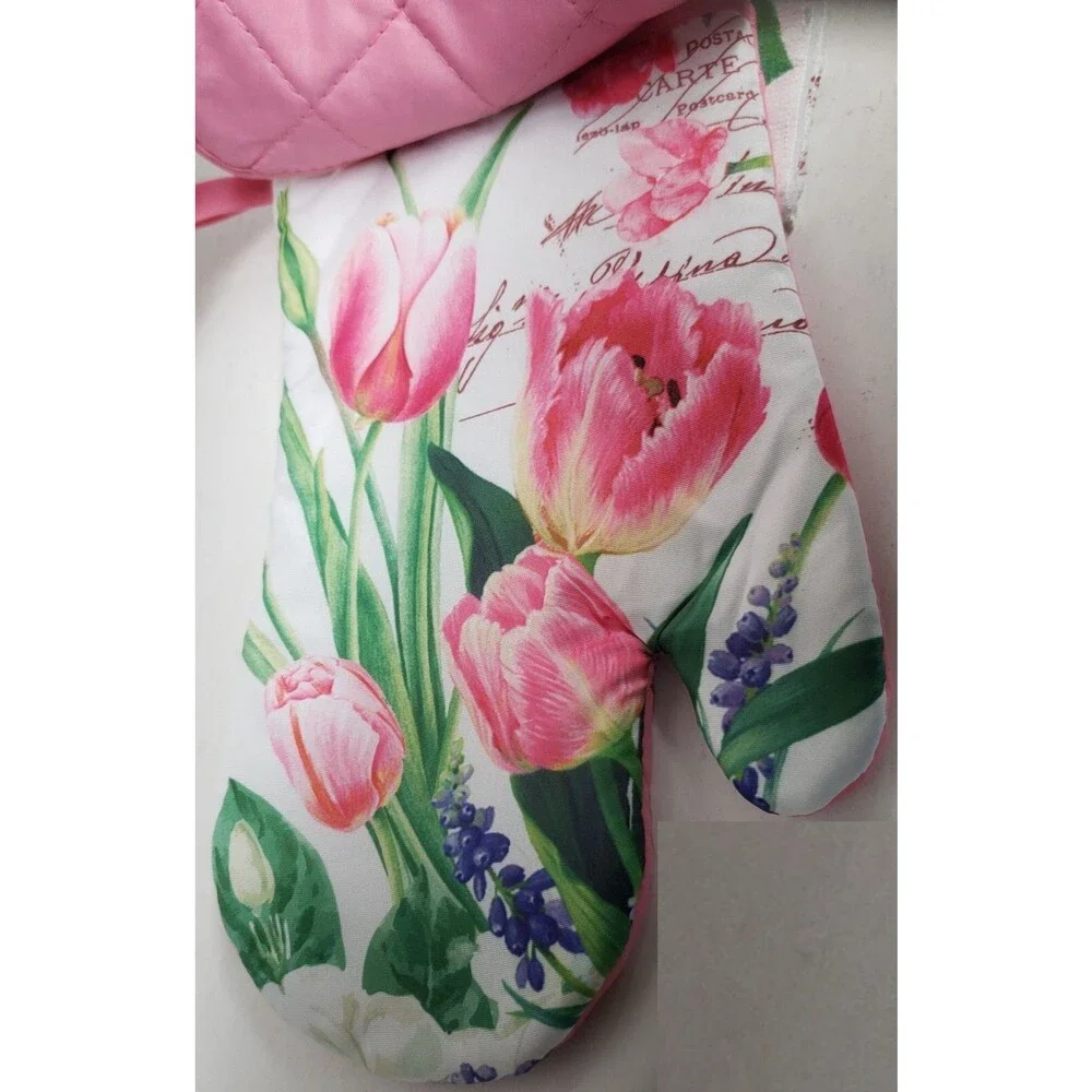 3 pc KITCHEN SET:1POT HOLDER,1OVEN MITT,1MICROFIBER TOWEL,FLOWERS, TULIPS,K&Co